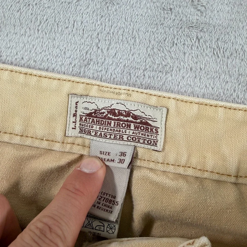 LL Bean Katahdin Iron Works Canvas Nor'‎ Eastern Cotton Carpenter Tan Pant 36x30